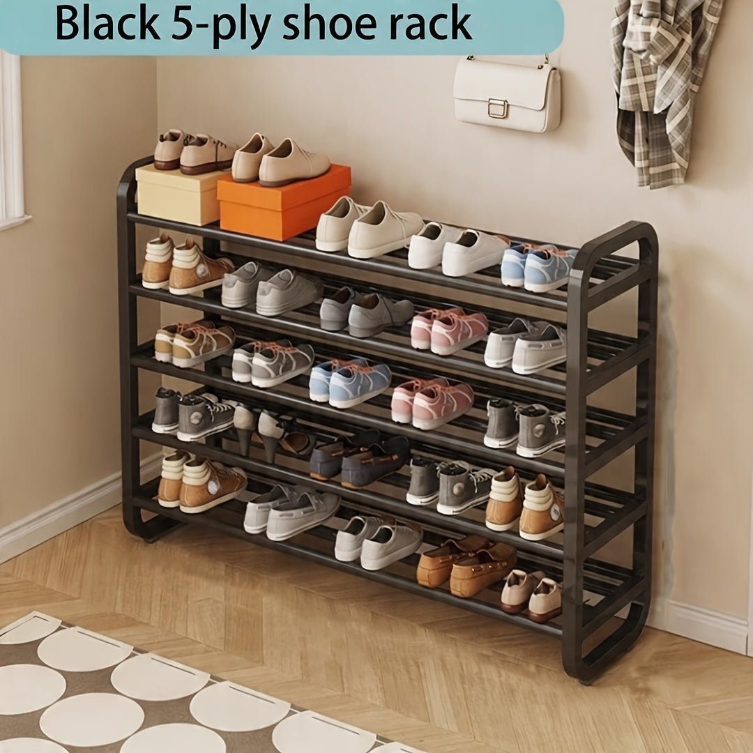 Five-Tier Iron Shoe Rack, Narrow Freestanding Footwear Organizer in White or Black with Listed 18-Pair Capacity for Entryway, Dorm and Living Room Storage