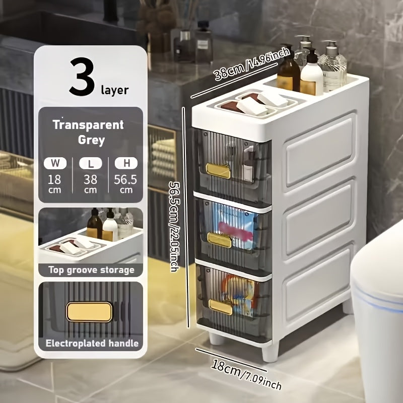 Slim Storage Cabinet with Drawers and Listed PP Material, Three-, Four- or Five-Layer and Six-Drawer Options for Bathroom, Kitchen and Small-Space Organization