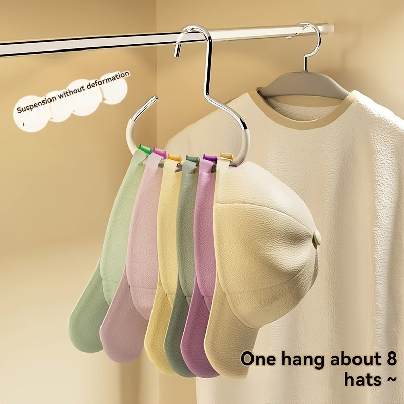 Wardrobe Hat Storage Hanger with Listed Eight-Hat Capacity, Hanging Baseball Cap Organizer for Home Closets and Dorm Rooms in Black or 1pair-white Options