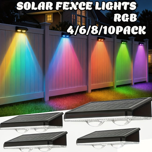 Multicolor Solar Fence Lights with Nine Listed Modes and Lens-Focused LEDs, Outdoor Wall and Patio Decorative Lighting in Packs of 4, 6, 8 or 10