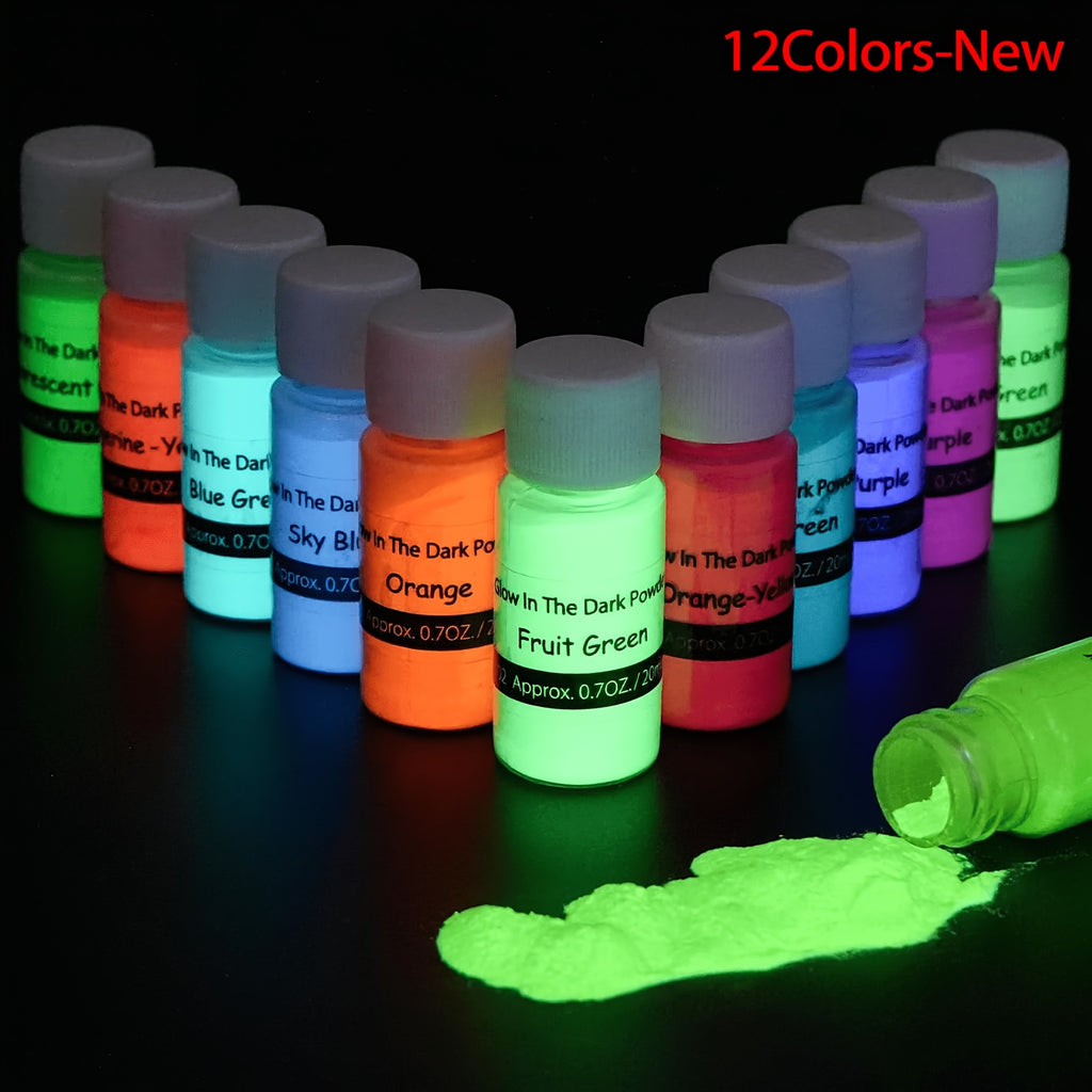 Glow in the Dark Pigment Powder by DEWEL, Strontium Aluminate Craft Colorant in 12 or 18 Color Options for Compatible Epoxy Resin Art and Decorative Projects