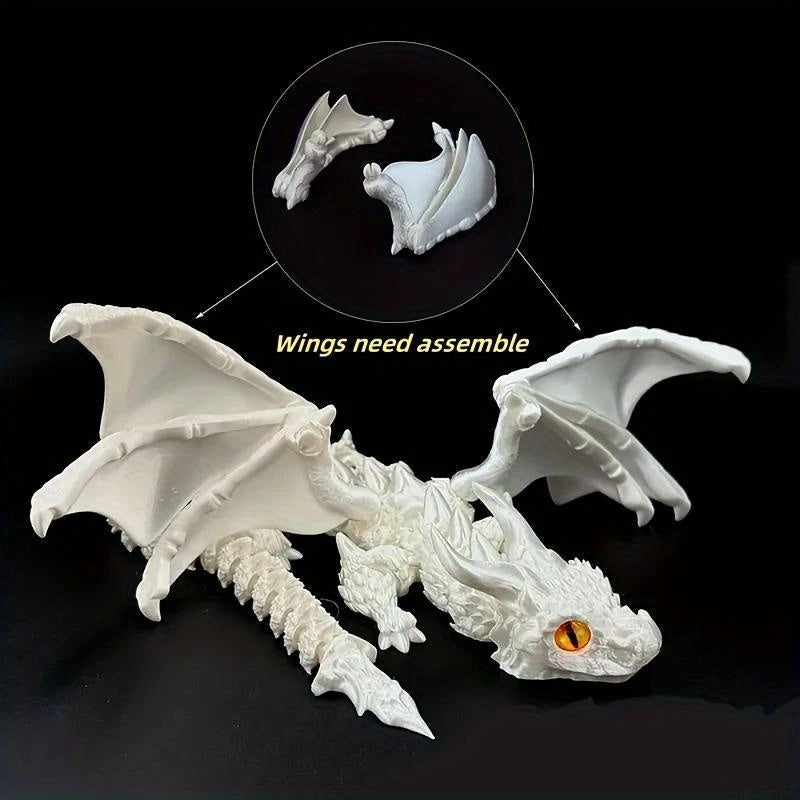 3D Printed Dragon Figurine with Articulated Two-Horned Fantasy Design, Six Color Combinations and Random Eye Details for Gothic Shelf, Desk and Room Decor