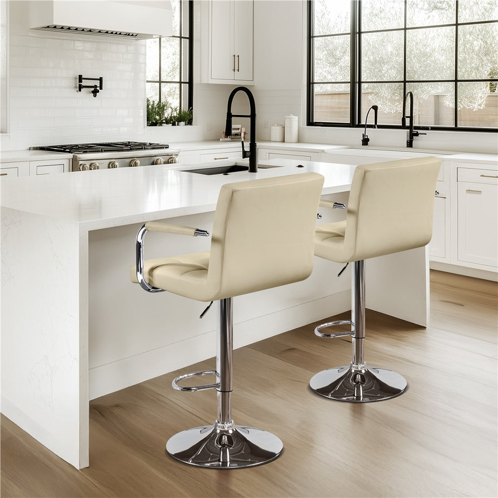 PU Leather Bar Stools Set of 2 by Costoffs, Adjustable Height and 360-Degree Swivel Seats with Backrests, Footrests and Steel Bases for Kitchen Islands