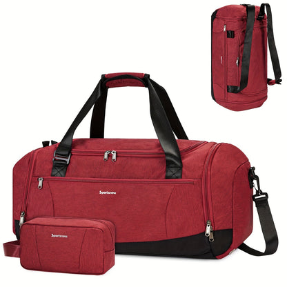 Travel Duffel Bag with Shoe Compartment and Wet Pocket, Adjustable Shoulder Strap and Bottle Holders for Men and Women, Gym and Weekend Trip Carry