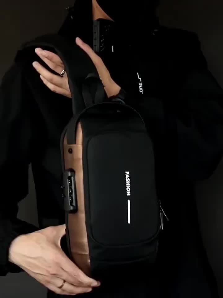Mens Locking Sling Bag by Cutecity with USB Charging Port, Adjustable Shoulder Strap and Multiple Compartments in Black Brown or Blue Brown for Commuting and City Walks