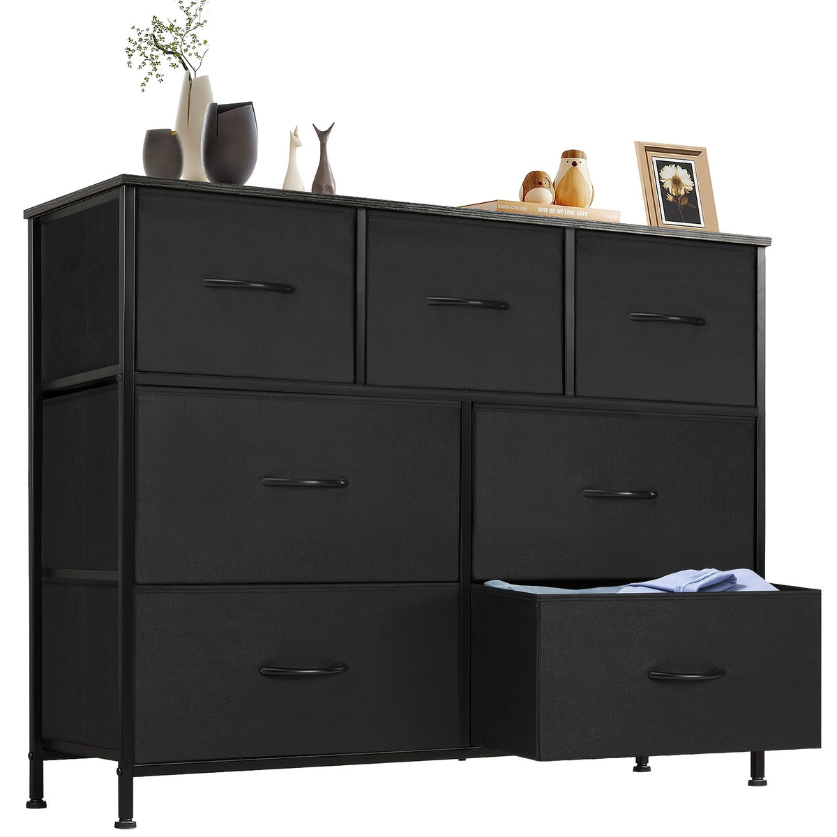 Multi-Drawer Fabric Storage Cabinet with Wooden Top, Four, Five, Seven or Eight Drawer Model Options for Closet, Entryway and Living Room Home Organization