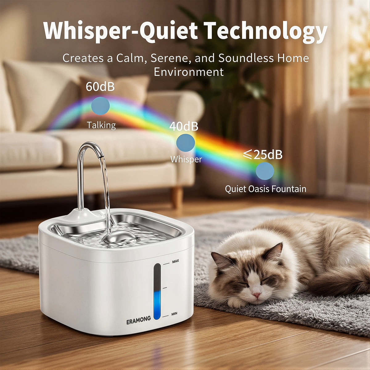 Stainless Steel Tray Cat Water Fountain, 3.5L Automatic Pet Drinking Dispenser with ABS Plastic Body and Water Tap in Black or White, Power Adapter Not Included
