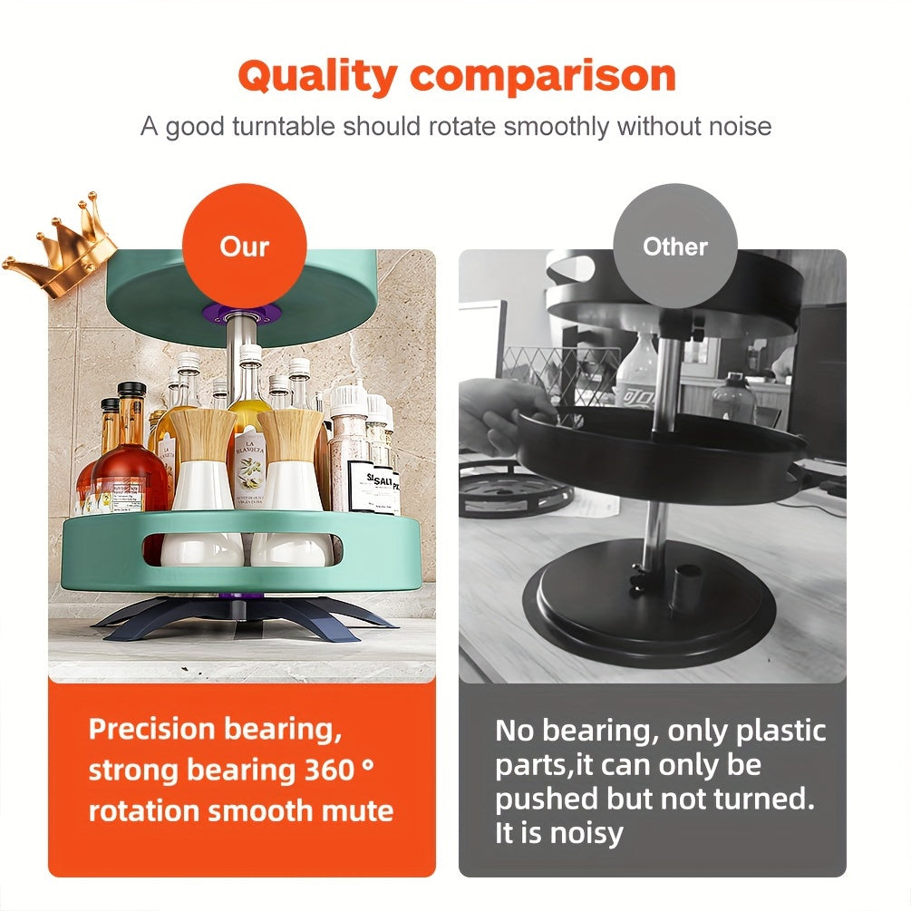 Rotating Spice Rack with Double-Layer Storage, Large Green, Silvery, White or Black Option Labels for Kitchen Countertop Seasoning and Corner Organization