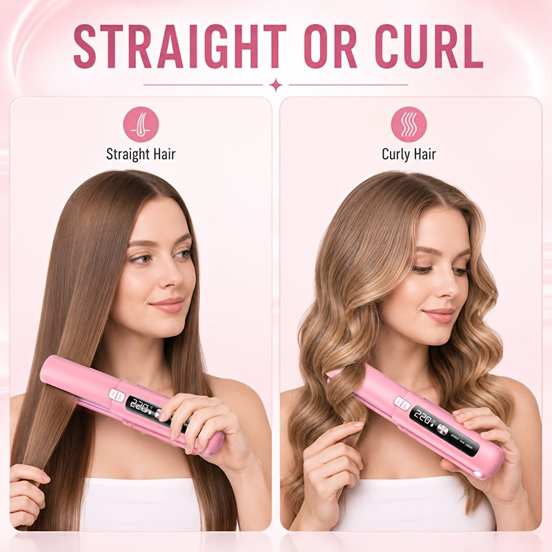 Cordless Hair Straightener and Curler in Gray, Listed Mini 2-in-1 USB-Rechargeable Flat Iron Design for Portable Styling and Travel Preparation