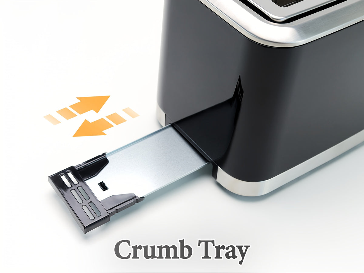 LED Display Breakfast Toaster in Black with Stainless Steel Construction, Wide Slots, Six Toasting Levels, Defrost, Heat and Cancel Functions and Crumb Tray