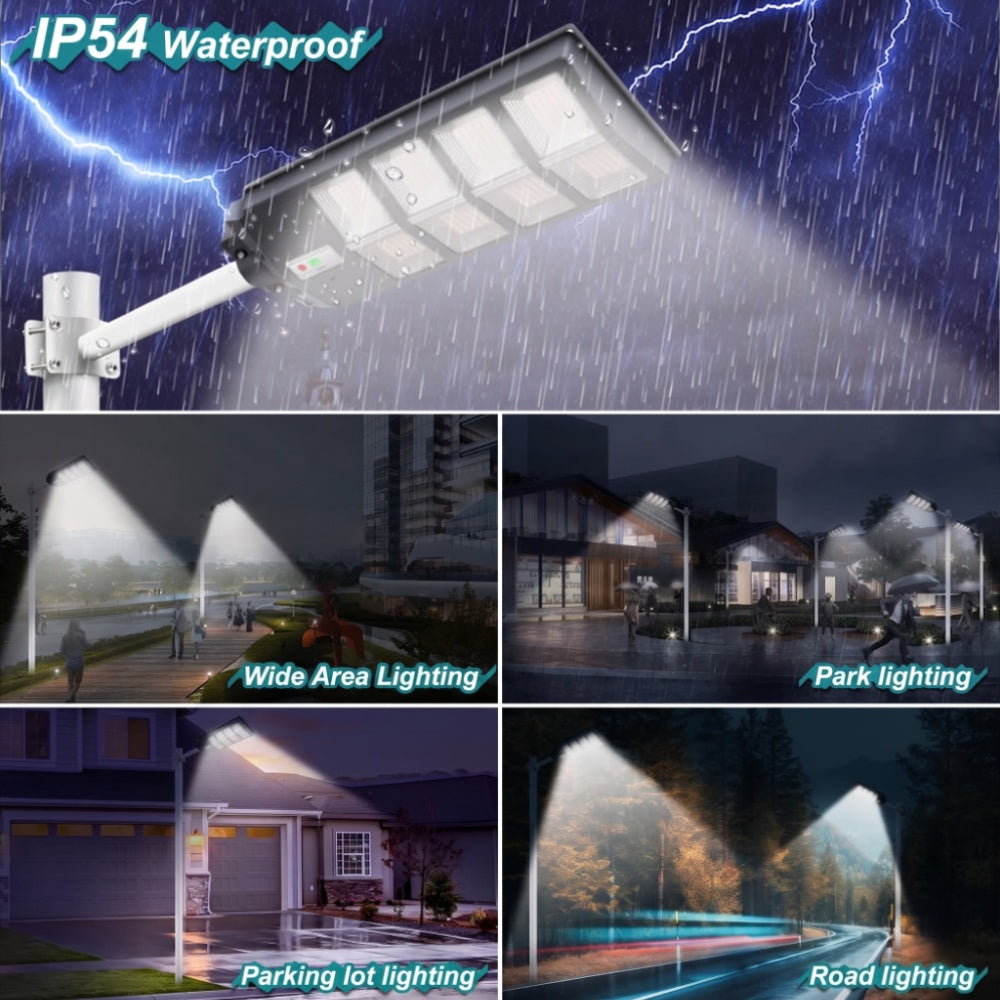 Solar Street Light with Motion Sensor and Remote Control, Matte Black Single-Pack 270, 360 or 800 LED Options with 6500K and Three Lighting Mode References