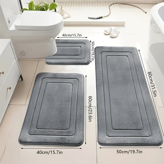 Polyester Bath Mats 3-Pack with Listed 610gsm Knit Fabric, Soft Absorbent Bathroom Rug Set in Six Colors for Sink, Tub and Shower-Side Floor Spaces