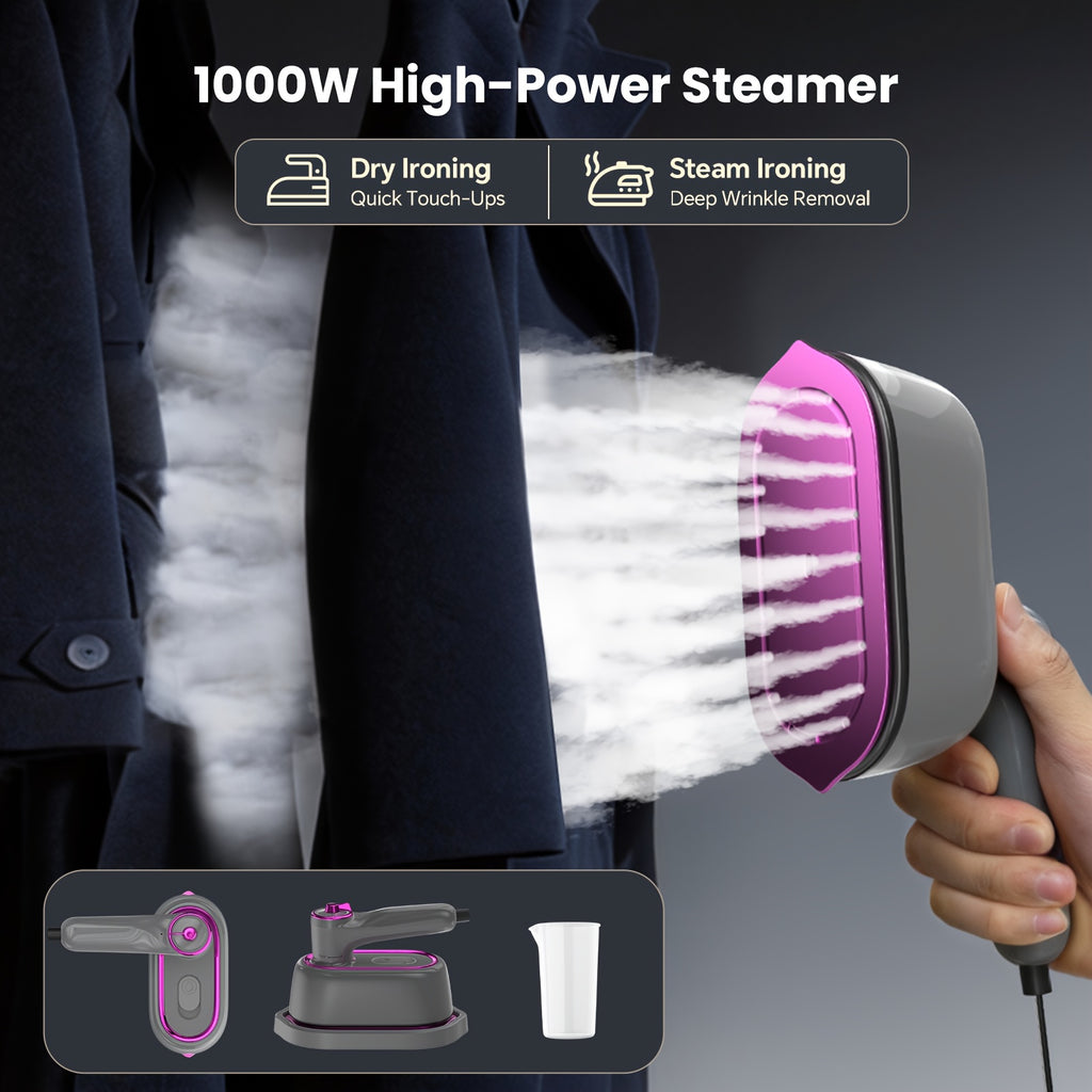 Mini Travel Steam Iron with Foldable 180-Degree Handle, Portable Handheld Garment Steamer for Compatible Clothing, Dry Ironing and Everyday Wrinkle Care