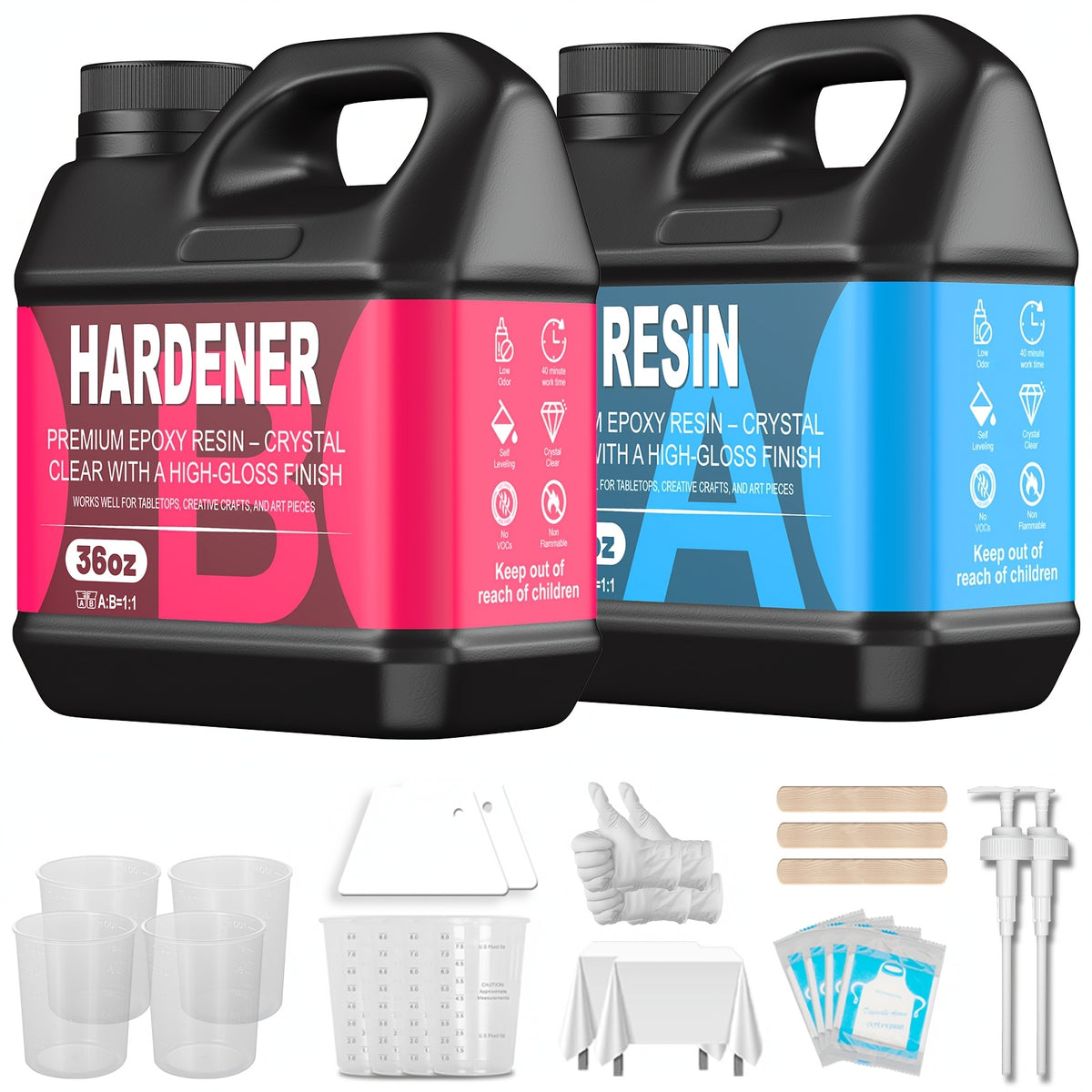 Two-Part Clear Epoxy Resin Kit, A/B Craft Resin in Listed 16oz, 32oz or 72oz Options for Adult Decorative Casting, Coating and Compatible Woodworking Projects