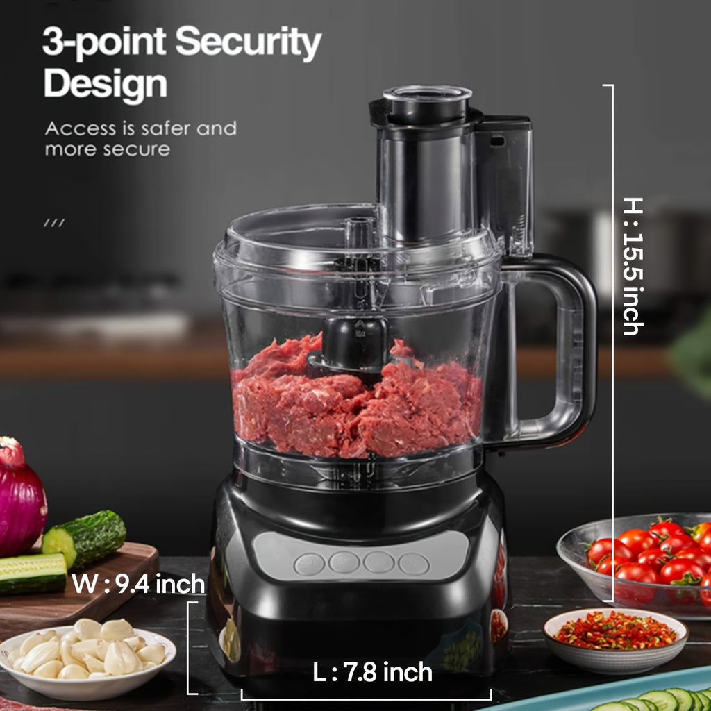 12-Cup Food Processor in Black, Multifunction Kitchen Prep for Chopping, Slicing, Shredding, Purees and Dough for Everyday Home Cooking