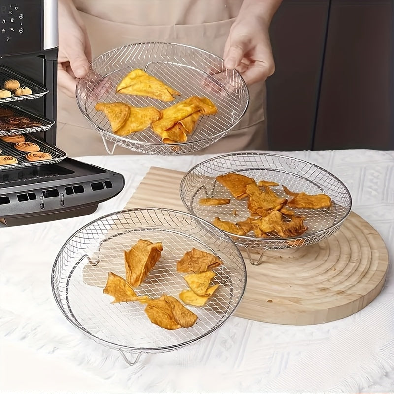 Stainless Steel Air Fryer Rack 7-Piece Set, Stackable Dehydrator Rack with Clip for 4.2 to 5.8 QT Air Fryers, Reusable Round Baking Rack, Washable Air Fryer Accessories for Cooking
