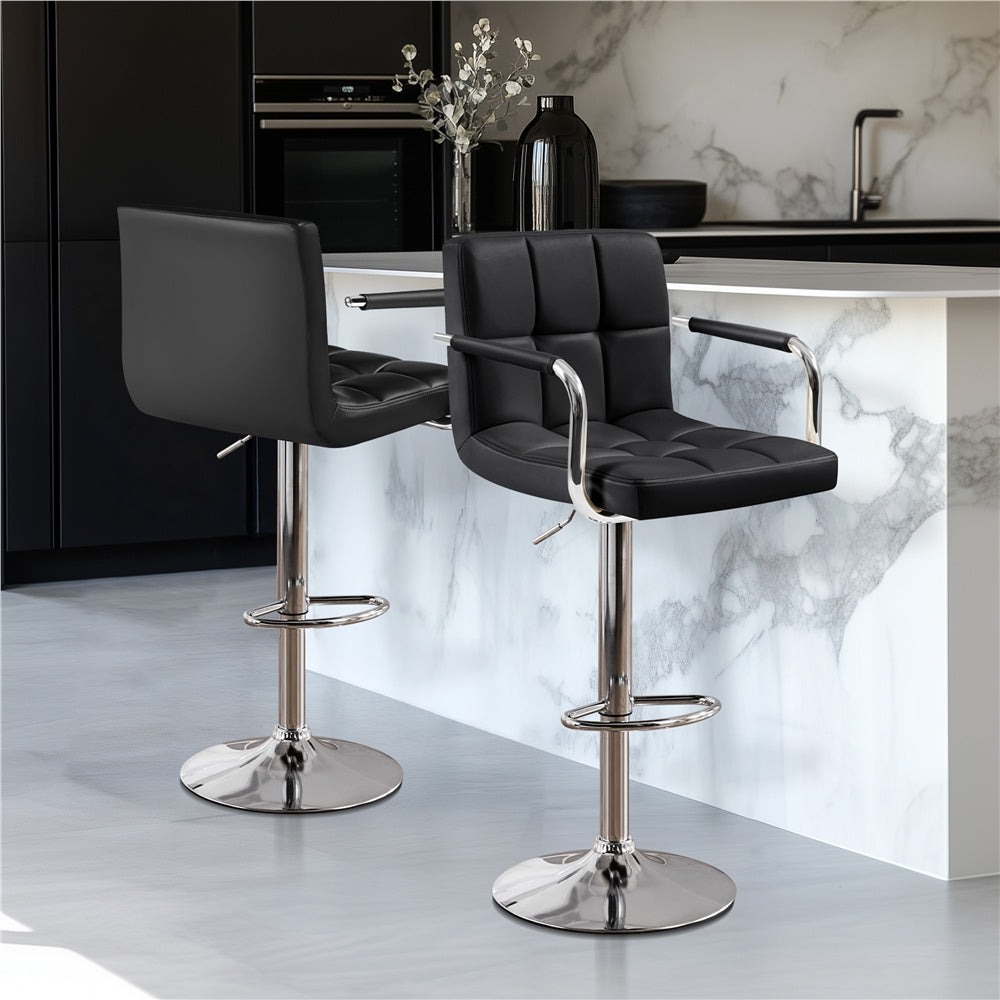 PU Leather Bar Stools Set of 2 by Costoffs, Adjustable Height and 360-Degree Swivel Seats with Backrests, Footrests and Steel Bases for Kitchen Islands