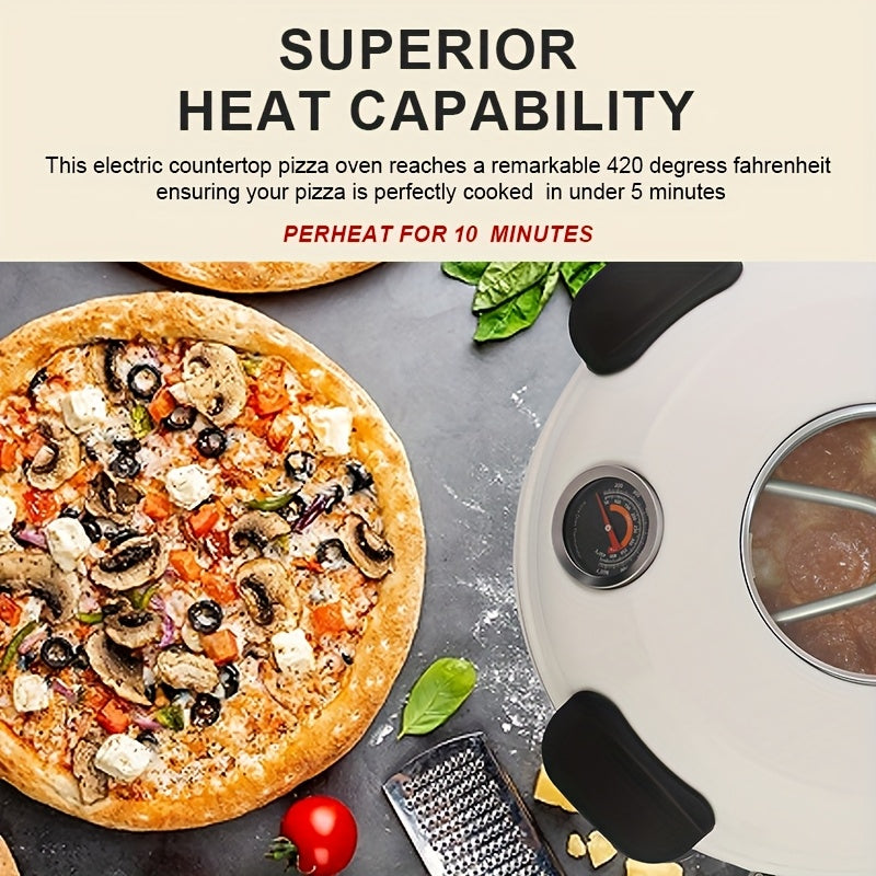 Electric Pizza Oven 12 Inch Indoor Countertop, 1200W Portable Pizza Maker with Dual Heating Elements up to 800F, Dual Knob Control, Removable Ceramic Stone and Viewing Window for Home, Pizzeria-Style Crust and Pizza Nights