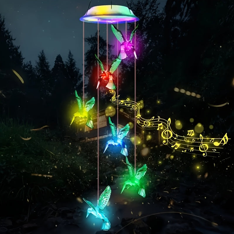 Solar Hummingbird Wind Chime Lights with Color-Changing Illumination, Single or Two-Pack Decorative Options for Garden, Balcony and Courtyard Accent Displays