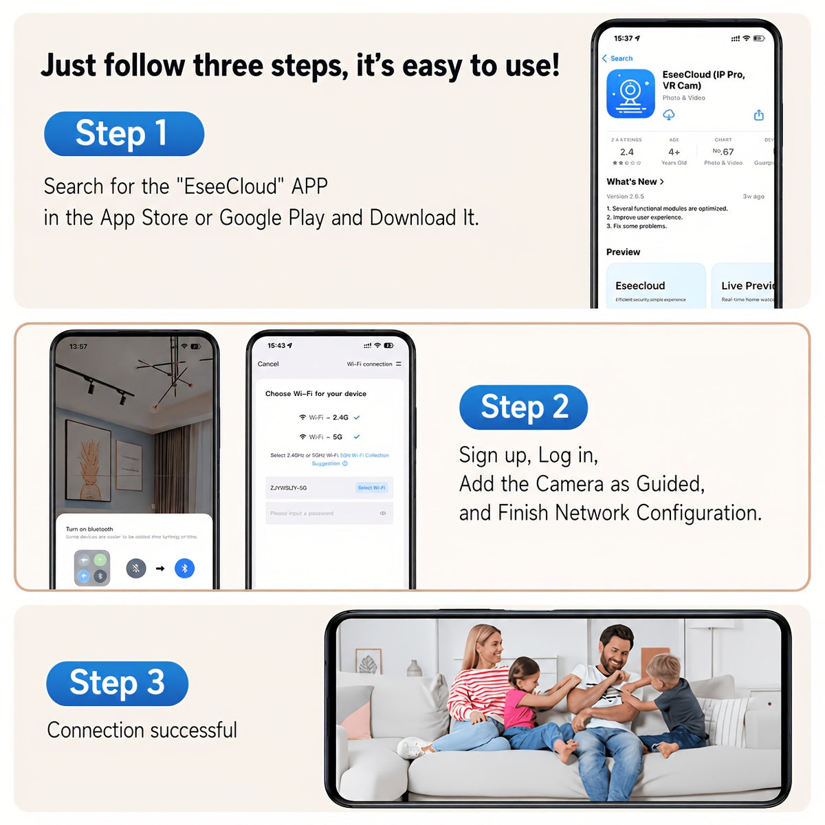 Plug-In Indoor Monitoring Camera Kits with Two-Pack 5MP WiFi or Four-Pack 4G Plus WiFi Labels, Listed Motion Detection, Two-Way Audio and Color Night Vision