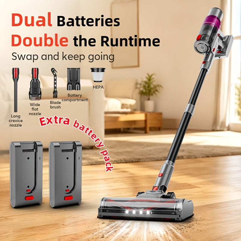 LED Display Cordless Vacuum Cleaner with Anti-Tangle Floor Brush and Detachable Rechargeable Battery for Carpet, Pet Hair, Tile and Hardwood Floors