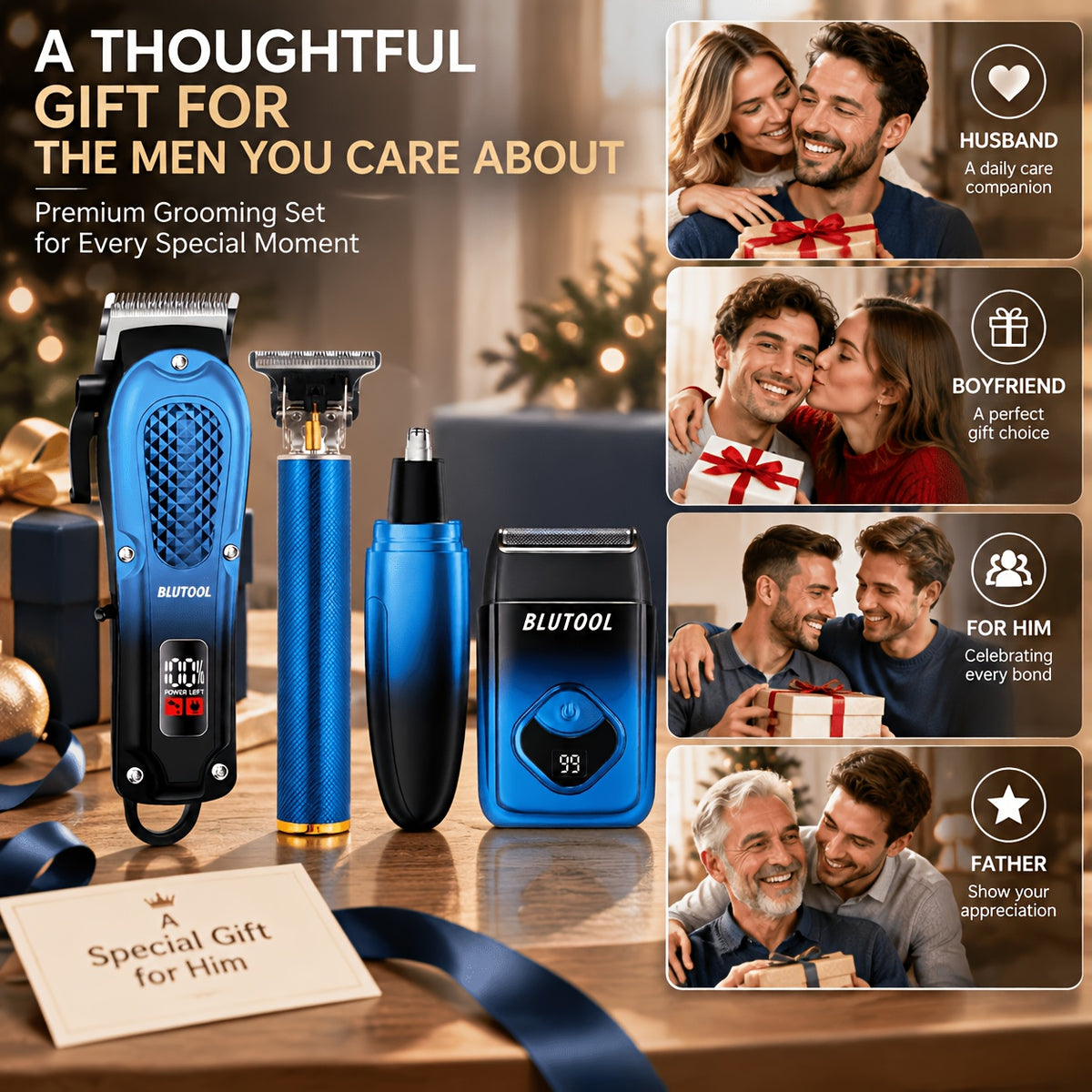 Cordless Hair Clipper and Trimming Kit for Men with LCD Display, Listed Zero-Gap Blades and Dual USB Charging, Black-2 or Golden-4PCS-2 Package Options