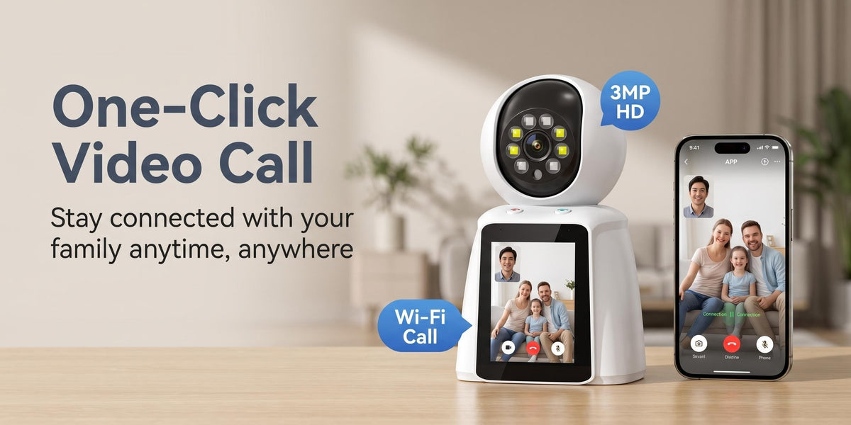 Screen-Equipped Video Call Camera with Listed 3MP Imaging, WiFi Two-Way Video and Audio, One-Click Call Button, PTZ Design and Motion Alerts for Indoor Home Monitoring