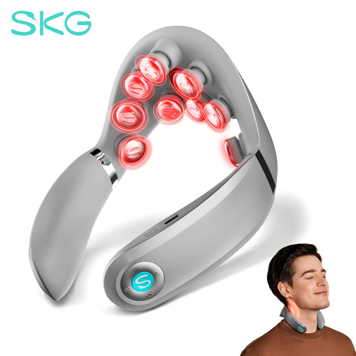Portable Neck Massager with Heat by SKG, Cordless Wearable USB-Rechargeable Personal Care Device in Basic White or G7 PRO-E Options for Home and Office Breaks