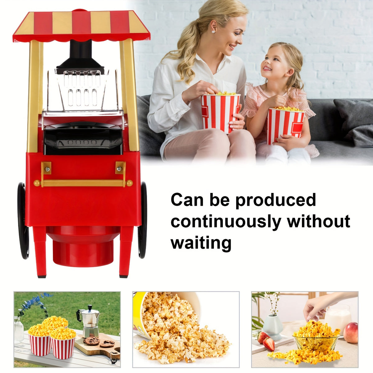 Red Hot Air Popcorn Maker by Oyajia with Listed 1400W Power and Measuring Cap, Electric Air Popper with Lid and User Manual for Home Movie Nights and Party Snacks