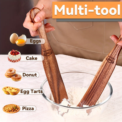 Skinny Wooden Spurtle for Sourdough Mixing and Deep Jars, Ergonomic Kitchen Stirring Spatula in Brown-1 with Single or Two-Piece Quantity Options