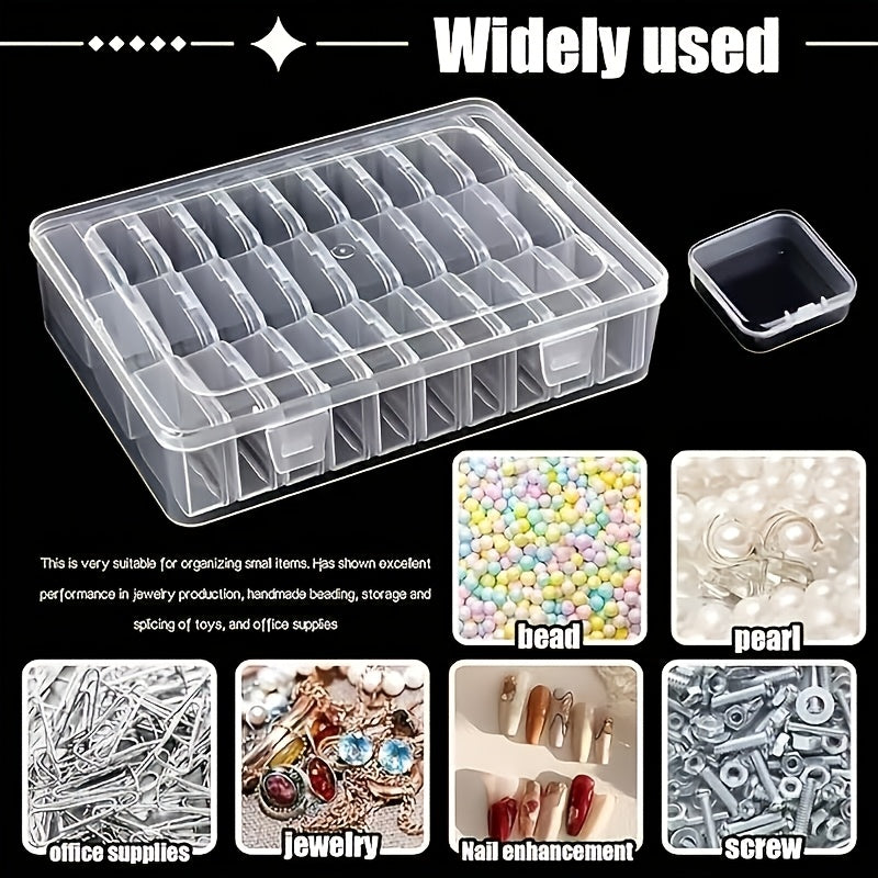 Small Parts Storage Box Set with 30 Mini Containers and One Large Box, 31-Piece Clear Rectangular Plastic Organizer for Beads, Jewelry and Craft Accessories