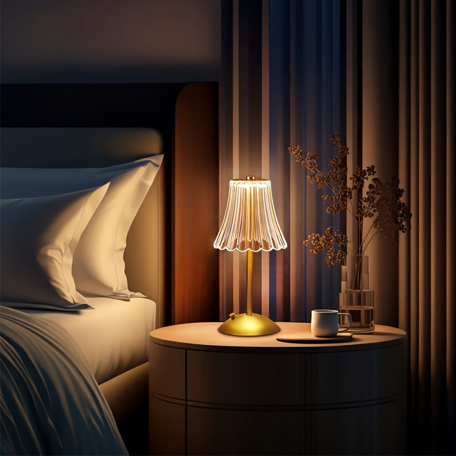 Retro Mini Table Lamp Set of 2 in Golden Finish, USB Rechargeable 12-Inch LED Lights with Three-Color Touch Control, Non-Dimmable Dining Decor