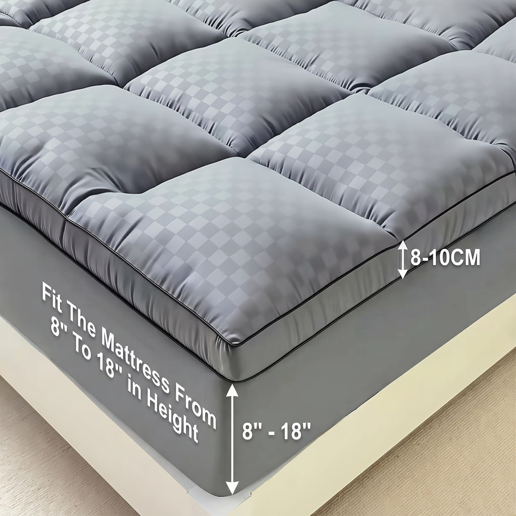 Soft Buffer Mattress Pad with Enclosed Edge Design, Twin to California King Size Options in Grey, Black, Thickened Blue or Upgraded White for Bedroom Bedding