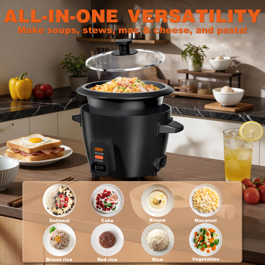 Mini Rice Cooker by Dezin, Black 1.5 Qt Electric Rice Pot with 3-Cup Uncooked and 6-Cup Cooked Capacity, One-Touch Operation and Automatic Keep Warm