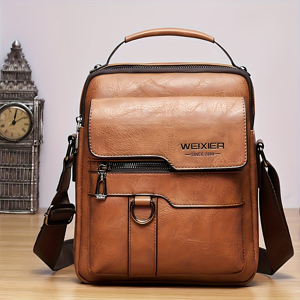Men's Leather Diagonal Backpack, Retro Sling-Style Commuter Bag with Adjustable Shoulder Strap in Black, Dark Brown or Brown for Everyday Outings and Travel