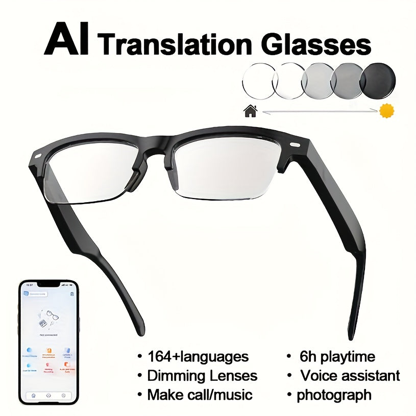 Magnetic Charging Translation Glasses for iOS and Android, Listed 160-Language AI Wearable with Microphone, Speaker and Voice Calls in Multiple Model Options