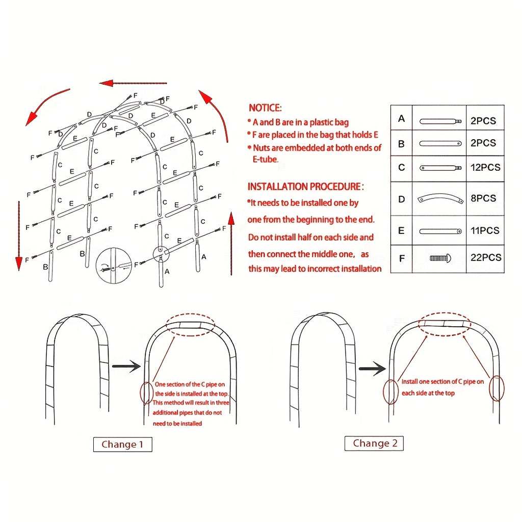 Metal Garden Arch Trellis for Climbing Plants and Wedding Decorations, Black or White One- and Two-Pack Options with Listed Two-Size Assembly Reference