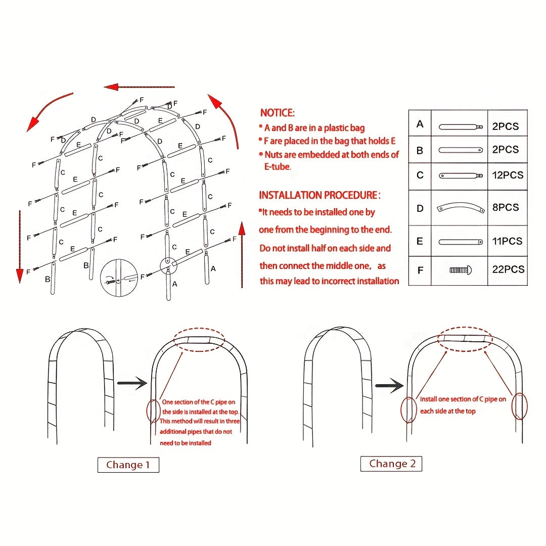 Metal Garden Arch Trellis for Climbing Plants and Wedding Decorations, Black or White One- and Two-Pack Options with Listed Two-Size Assembly Reference