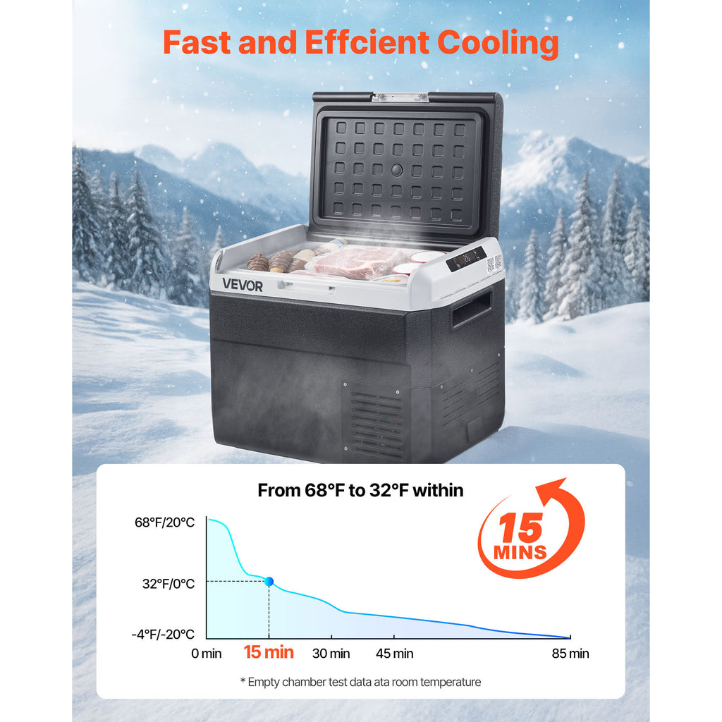12V Car Refrigerator Freezer by VEVOR, 25L, 30L, 40L or 50L Portable Compressor Cooler with AC/DC Power and Battery Protection for RV Camping and Road Trips