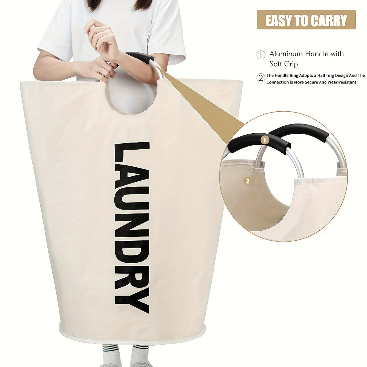 Half-Ring Handle Laundry Basket, Foldable Fabric Clothes Hamper in 16.64, 21.66 or 25.1 gal Options for Bedroom and Laundry Room Organization