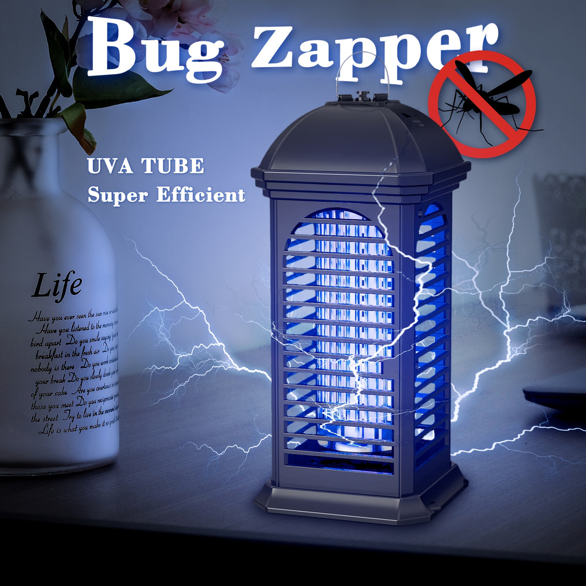 UV Light Bug Zapper Indoor Outdoor, Plug-in Electric Mosquito Killer Lamp, Insect Zapper Fly Trap for Home, Kitchen, Bedroom, Patio, Backyard, Garden and Camping