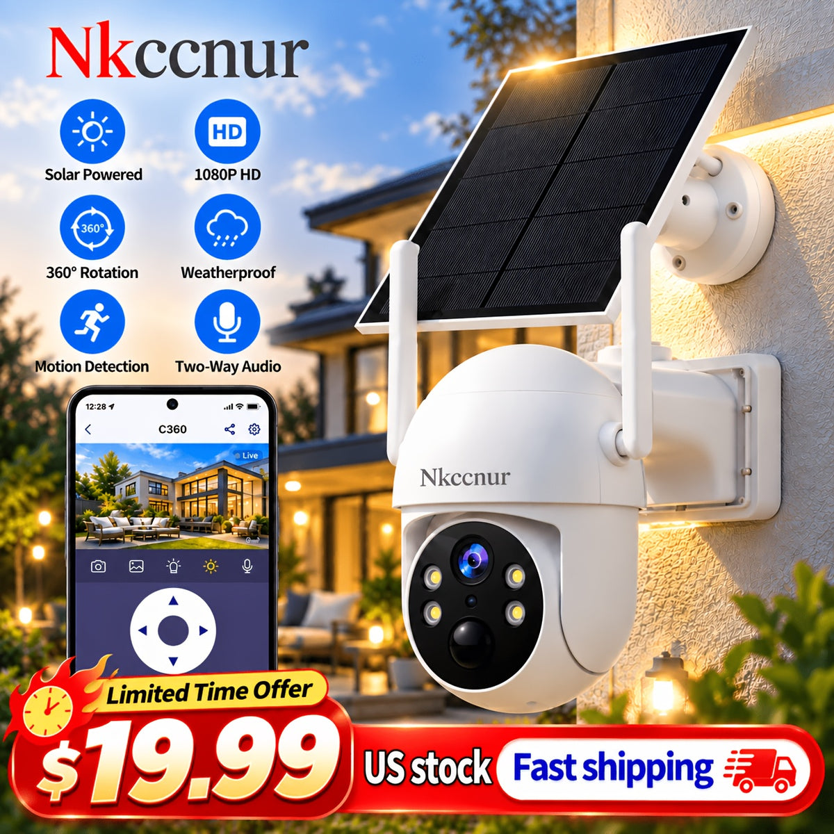 1/2pcs Security Surveillance Cameras, High-Quality Solar Panel Charging, Large-Capacity Battery Storage, AI Detection, Audible & Visual Alarms, Pan/Tilt Control Via App, & Dustproof, Color Night Vision Mode, Wi-Fi Connectivity, 2MP HD Resolution