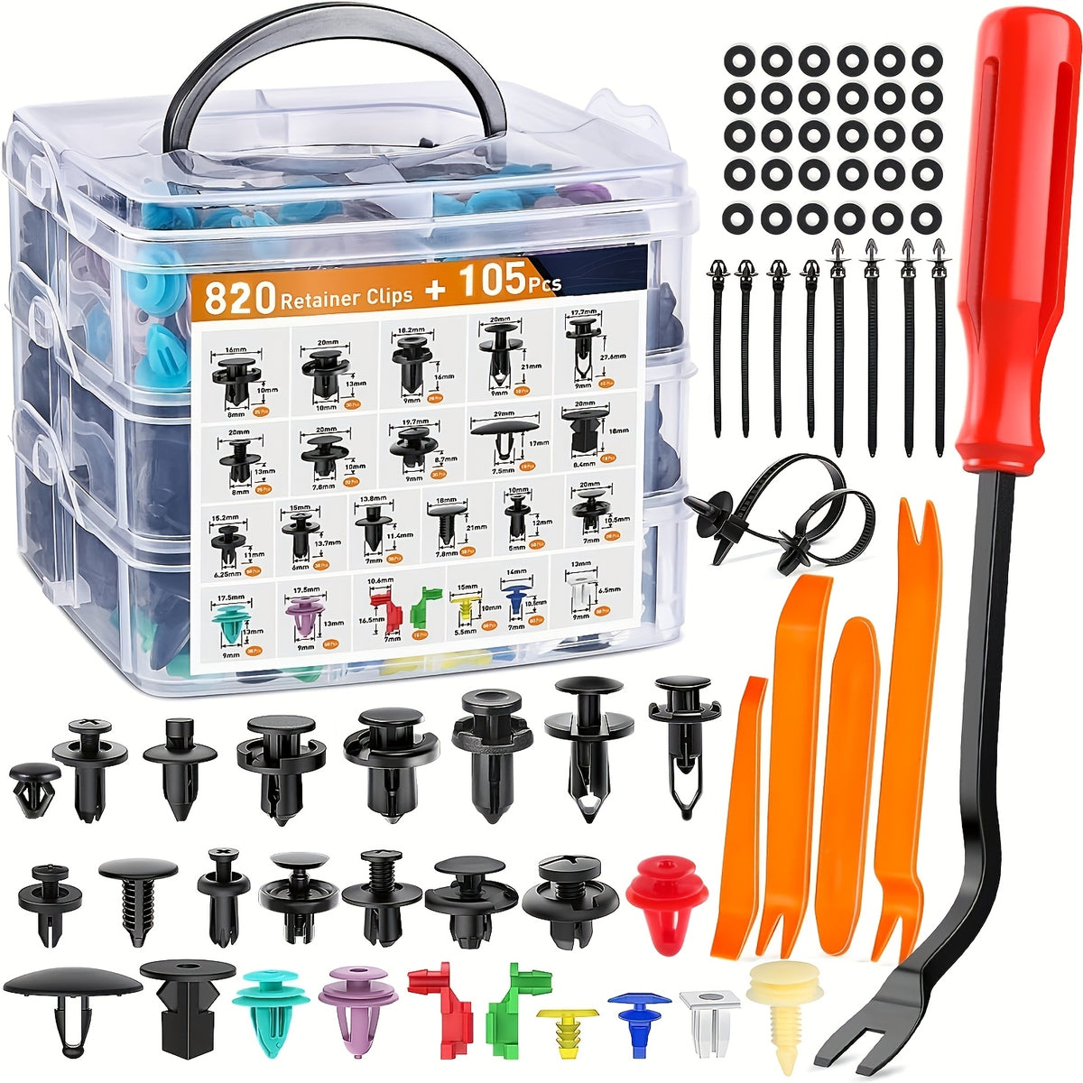 Bumper Retainer Clips and Plastic Push Rivet Fasteners for Compatible Car Applications, Seven Quantity Options with Removal Tool References