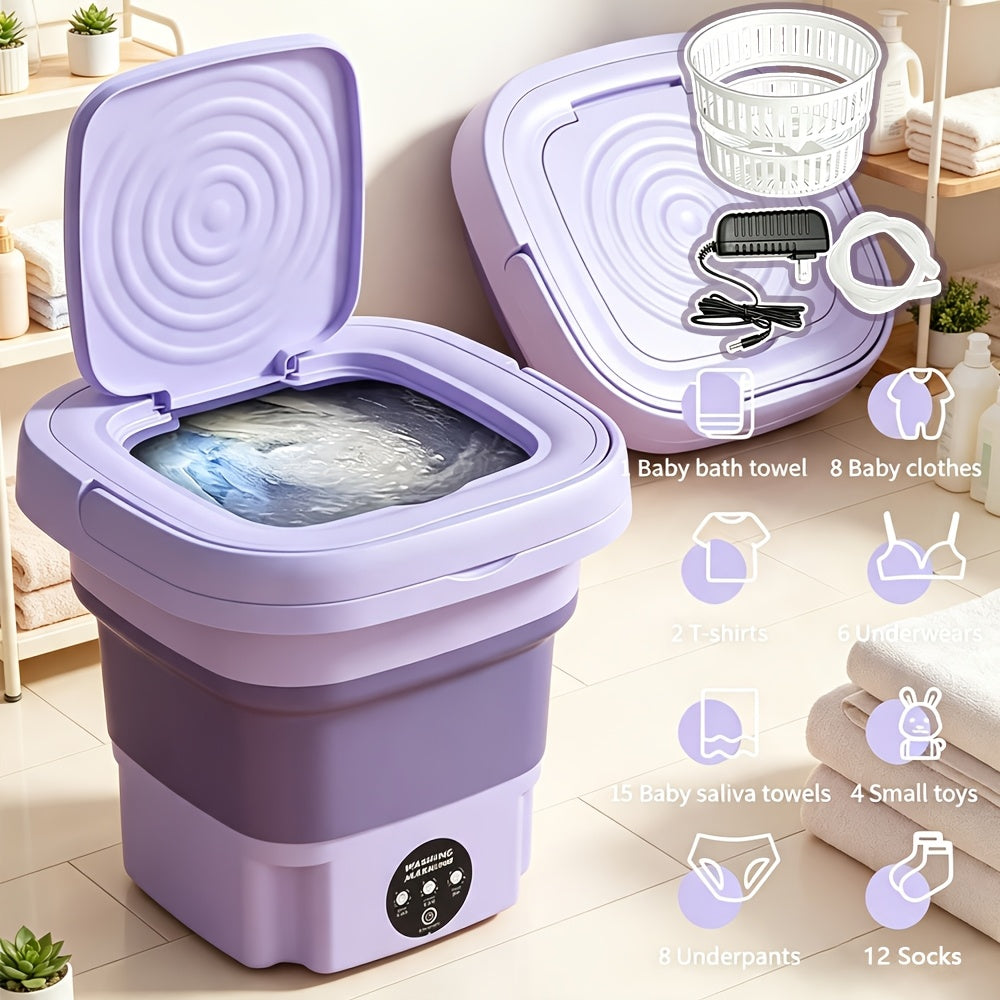 Portable Mini Washing Machine with 2.38gal Listed Volume, Foldable Small-Load Washer for Socks, Underwear and Small Garments, Home Laundry and Travel Storage