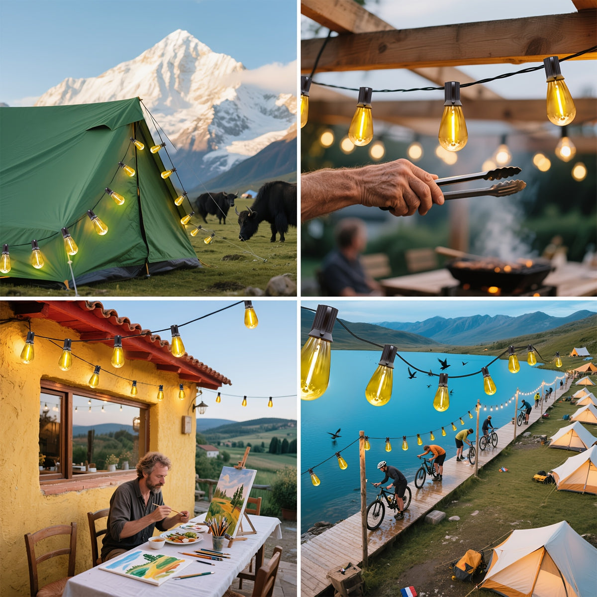 Teardrop Solar String Lights with 2700K Warm ST38 LED Filament Bulbs, Dimmable Outdoor Patio Decor in 50, 120, 150 or 200ft Length Options
