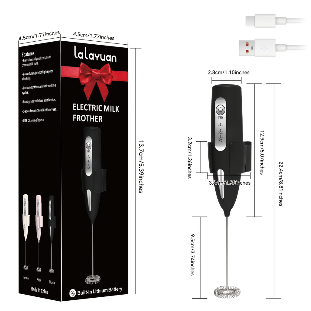 USB Rechargeable Milk Frother with Three Speeds, Handheld Electric Drink Mixer in Four Color Labels with Single Foam Head or Egg and Frother Head Options