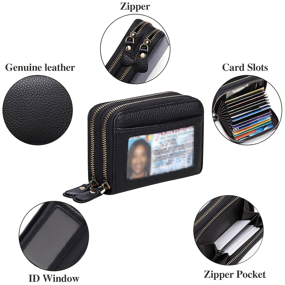 12-Card Slot Women's Wallet with Coin Pockets and Cash Compartments, Classic Purse with Listed RFID Blocking in Black, Coffee Brown, Blue, Red or Burgundy