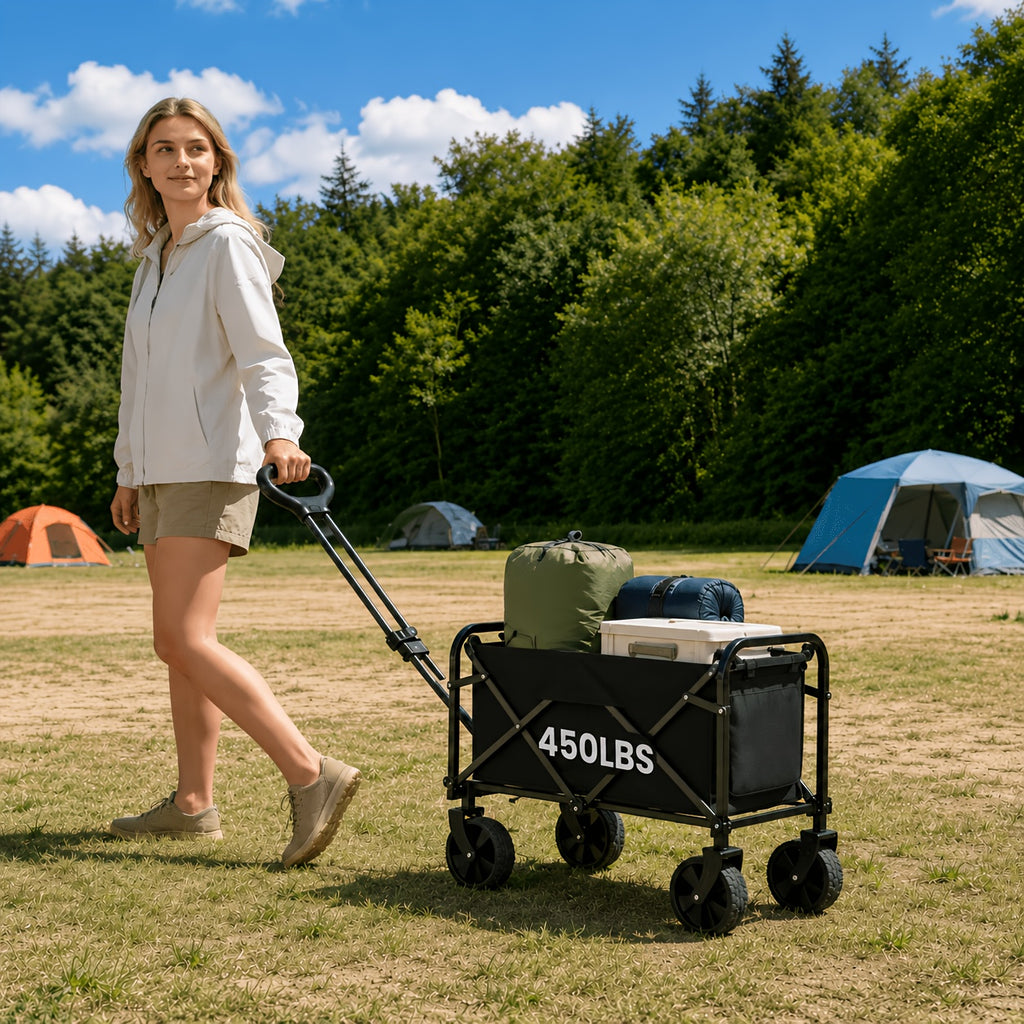 Collapsible Utility Wagon with Cup Holders and Swivel Wheels, S to XL Folding Cart Options for Groceries, Garden Supplies, Camping Gear and Beach Trips
