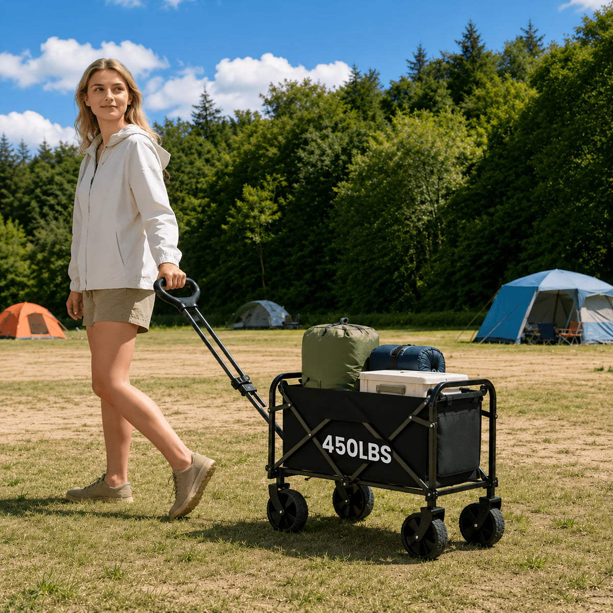 Collapsible Utility Wagon with Cup Holders and Swivel Wheels, S to XL Folding Cart Options for Groceries, Garden Supplies, Camping Gear and Beach Trips