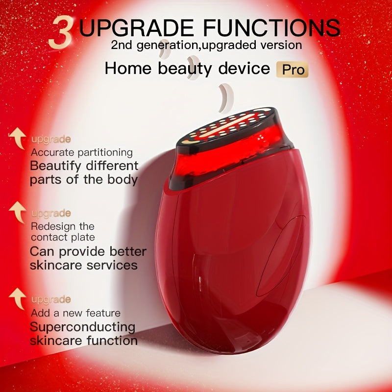 Burgundy Handheld Facial Care Device with Three Listed Skincare Modes, USB Rechargeable Power, Ergonomic Design and Color Light Features for Home Beauty Routines
